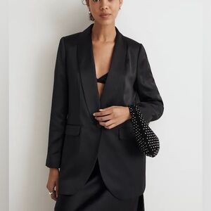 Madewell NWT $188 Black Satin Oversized Blazer Size 8